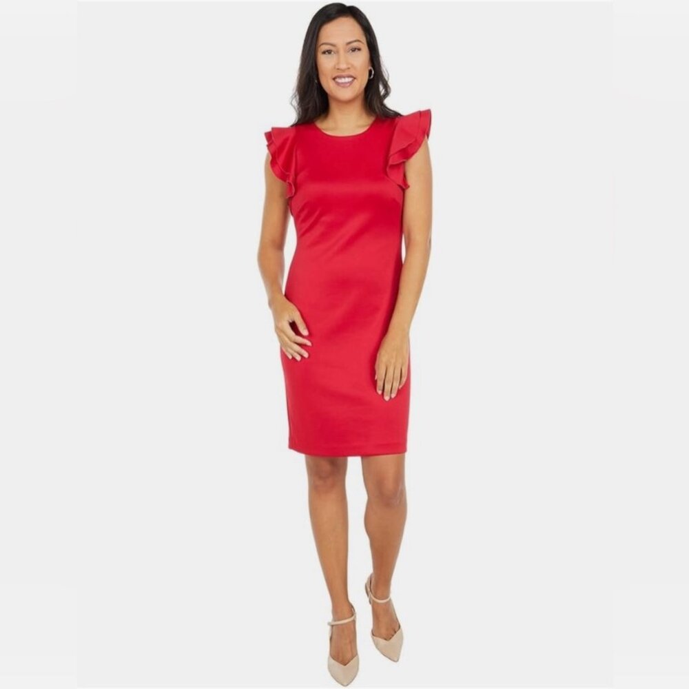 Tommy Hilfiger‎ Scuba Flutter Sleeve Sheath Dress Scarlet Red Size 2
